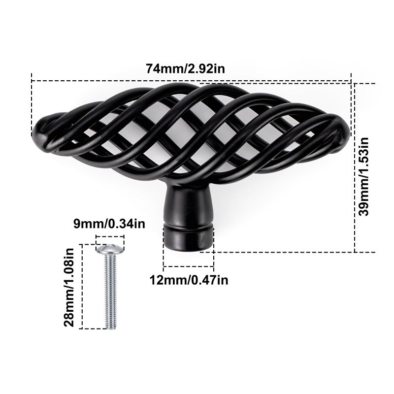 Pxyelec 6 Pack Muted Black Birdcage Nest Twist Cabinet Wardrobe Door Handle Drawer Cupboard Kitchen Dresser Pull Single Hole - Image 2